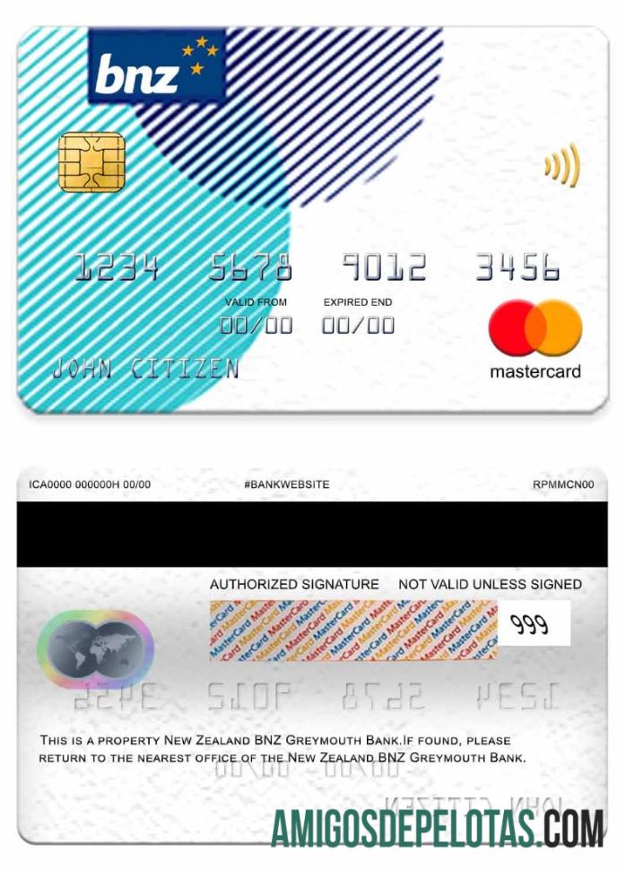 New Zealand BNZ Greymouth Bank Mastercard real example